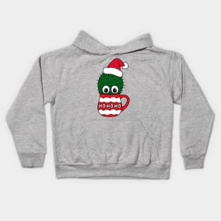 Cute Cactus Design #323: Cactus With A Santa Hat In A Christmas Mug Kids Hoodie